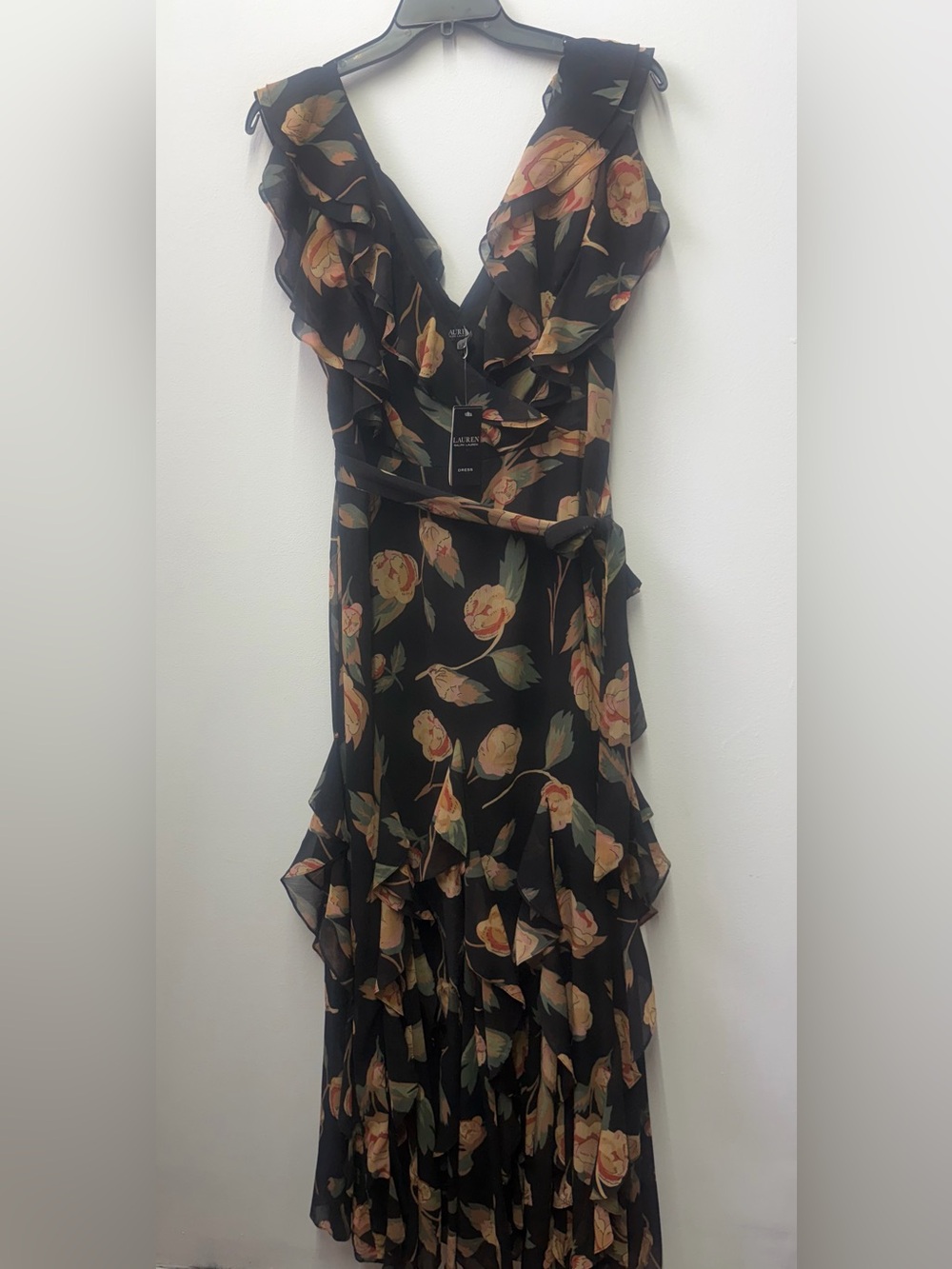Lauren Ralph Lauren Black Maxi Dress with Peach Floral